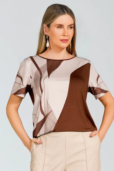 BLUSA PLANO FLUIDO MARROM MIRA VEST