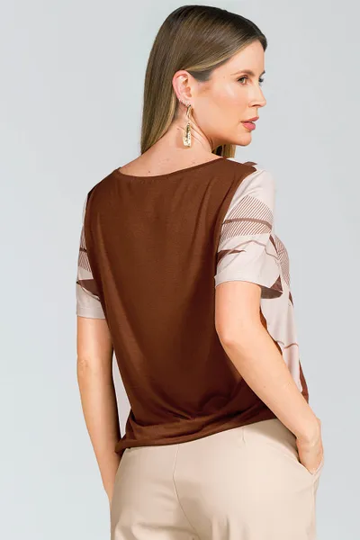 BLUSA PLANO FLUIDO MARROM MIRA VEST