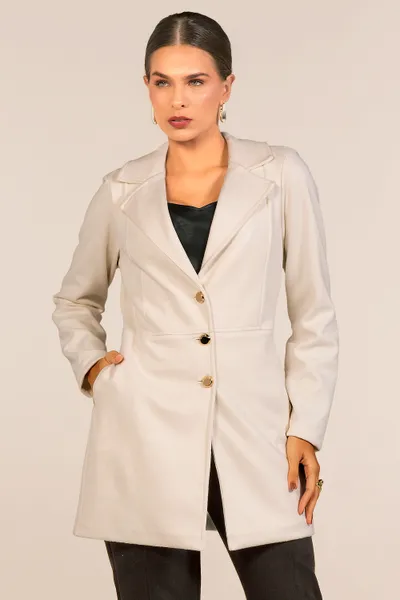CASACO SUEDE COM RECORTE NA CINTURA OFF WHITE MIRA VEST