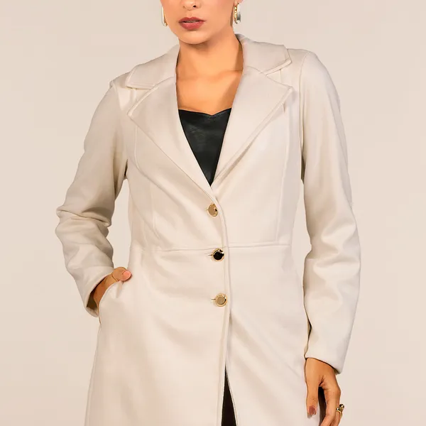 CASACO SUEDE COM RECORTE NA CINTURA OFF WHITE MIRA VEST