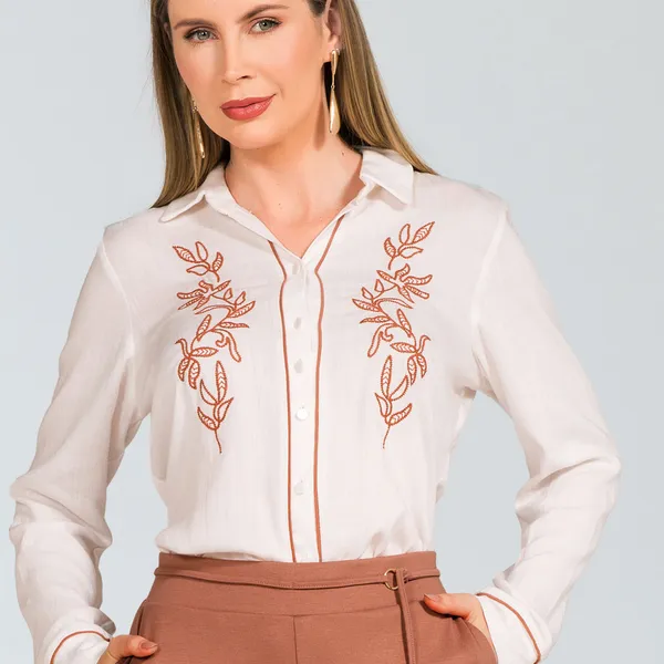 CAMISA VISCOLINHO BORDADA OFF WHITE MIRA VEST