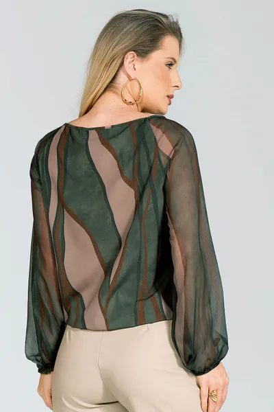 BLUSA PLANO FLUIDO COM TRANSPARÊNCIA VERDE MUSGO MIRA VEST