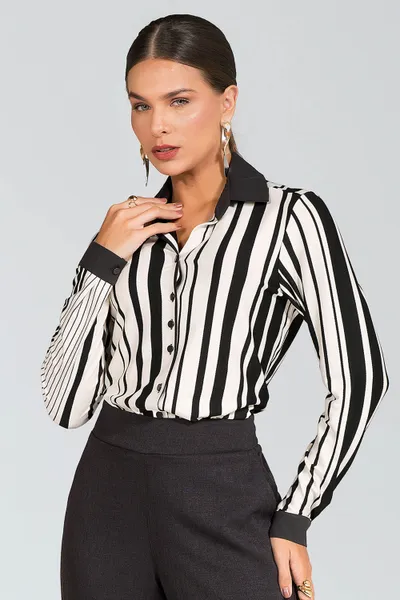 CAMISA VISCOLYCRA CREPONADA PRETO/OFF MIRA VEST