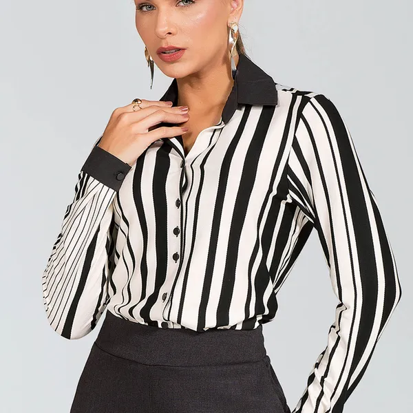 CAMISA VISCOLYCRA CREPONADA PRETO/OFF MIRA VEST