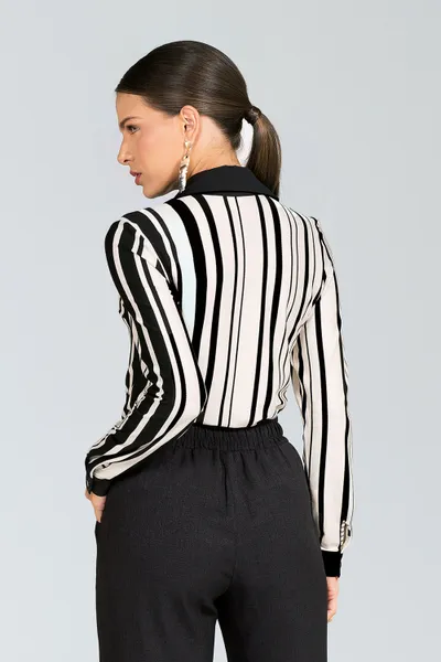 CAMISA VISCOLYCRA CREPONADA PRETO/OFF MIRA VEST CAMISA VISCOLYCRA CREPONADA PRETO/OFF MIRA VEST