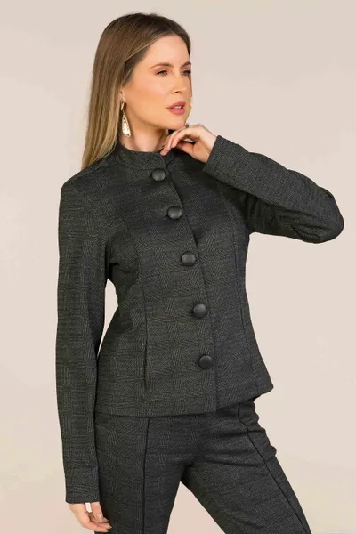 CASAQUETO JACQUARD GOLA ALTA CHUMBO/PRETO MIRA VEST