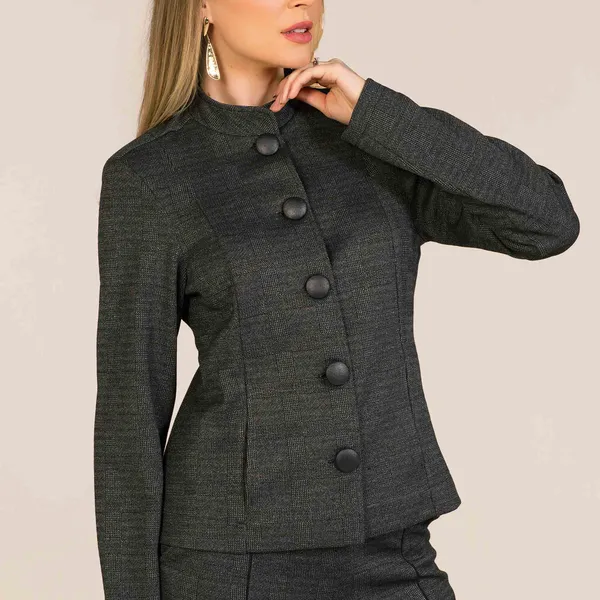 CASAQUETO JACQUARD GOLA ALTA CHUMBO/PRETO MIRA VEST