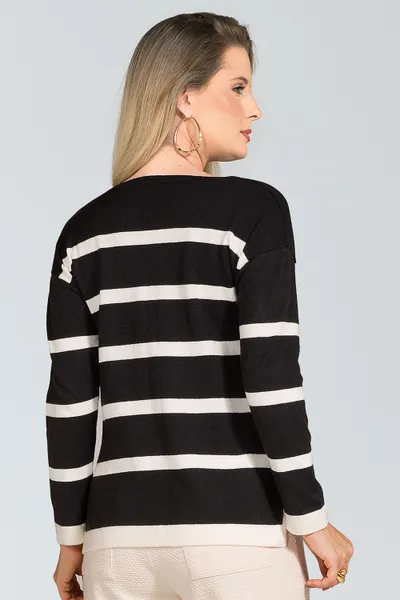 BLUSA TRICÔ DECOTE V PRETO/OFF MIRA VEST BLUSA TRICÔ DECOTE V PRETO/OFF MIRA VEST
