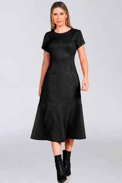 VESTIDO MIDI SUEDE PRETO MIRA VEST