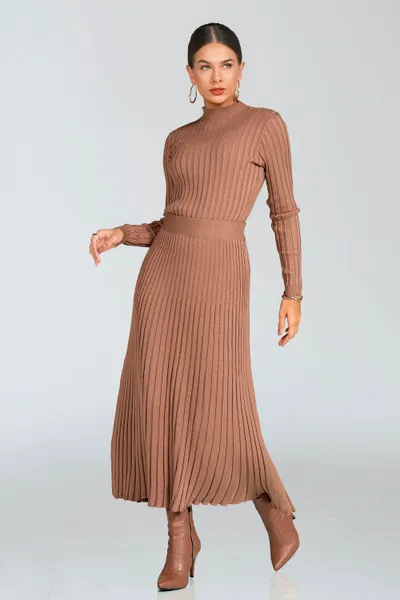 CONJUNTO TRICÔ BLUSA GOLA ALTA E SAIA MIDI MOUSSE MIRA VEST