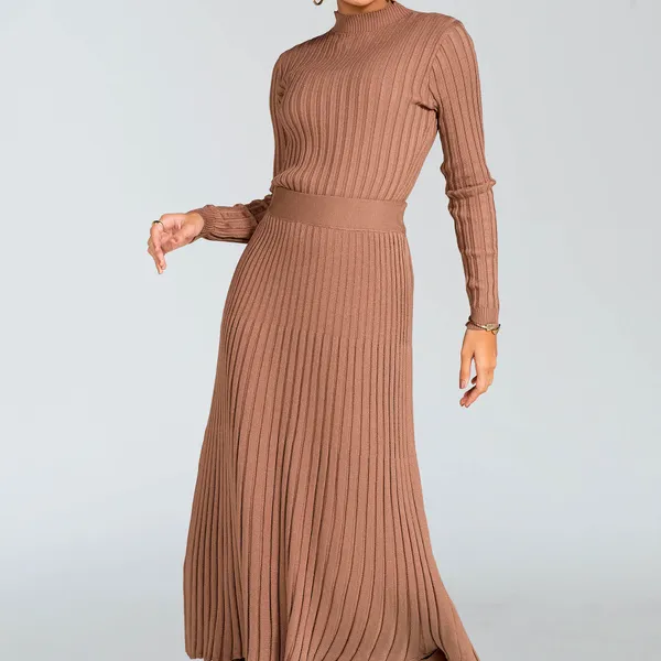 CONJUNTO TRICÔ BLUSA GOLA ALTA E SAIA MIDI MOUSSE MIRA VEST