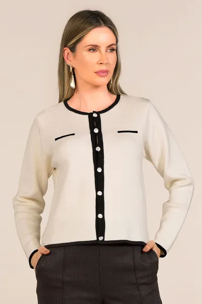CASAQUETO TRICÔ OFF/PRETO MIRA VEST