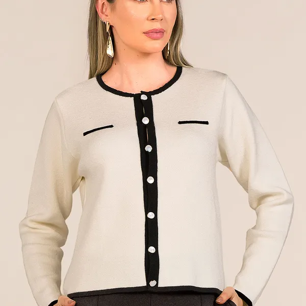 CASAQUETO TRICÔ OFF/PRETO MIRA VEST
