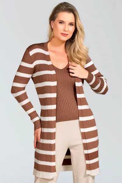 DUETO TRICÔ LISTRADO MOUSSE/OFF MIRA VEST