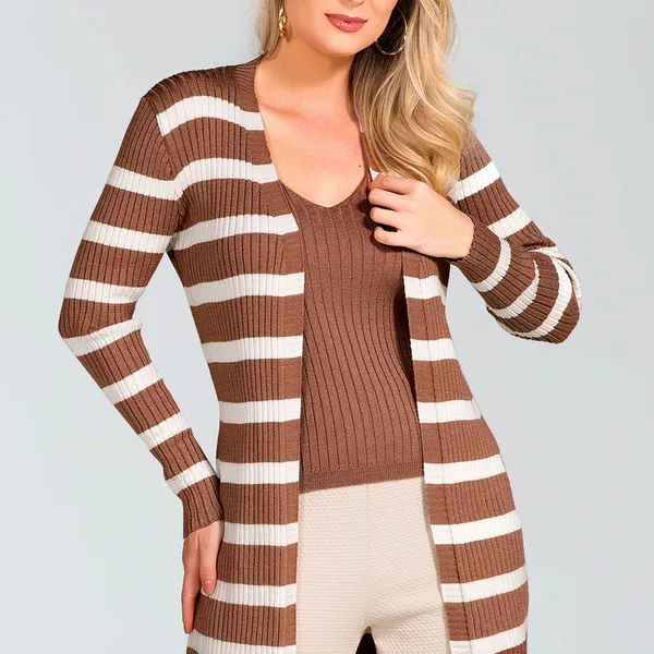 DUETO TRICÔ LISTRADO MOUSSE/OFF MIRA VEST