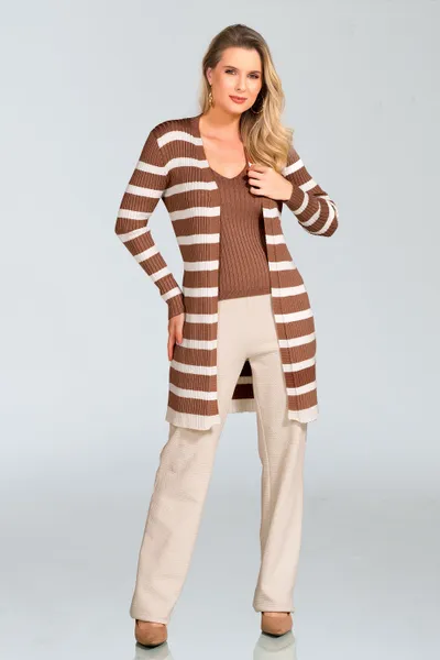 DUETO TRICÔ LISTRADO MOUSSE/OFF MIRA VEST