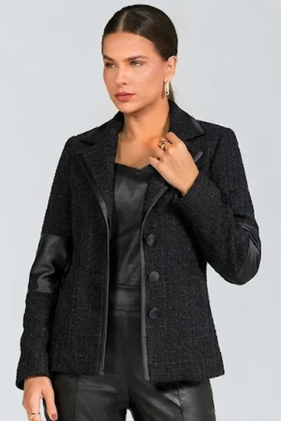 CASAQUETO TWEED COM CIRRÊ PRETO MIRA VEST