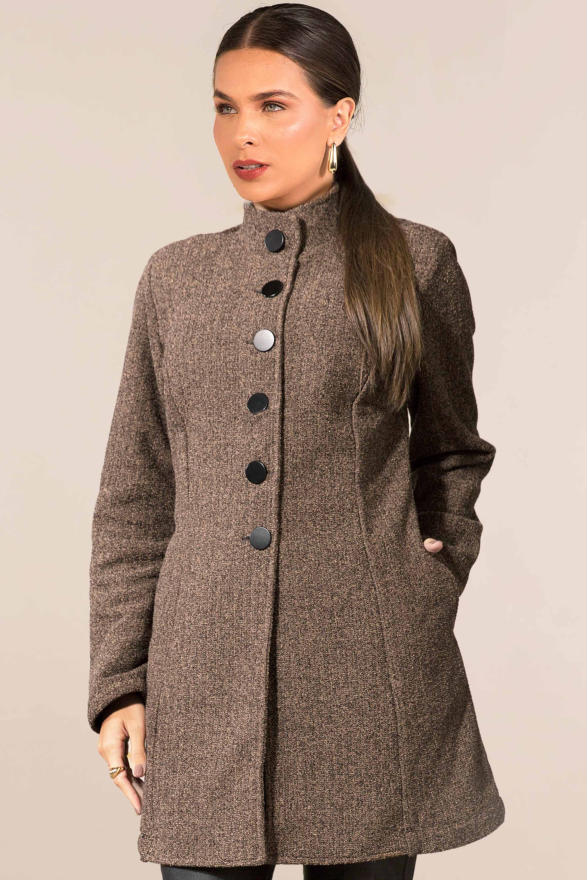 CASACO TWEED GOLA ALTA PRETO/DOURADO MIRA VEST