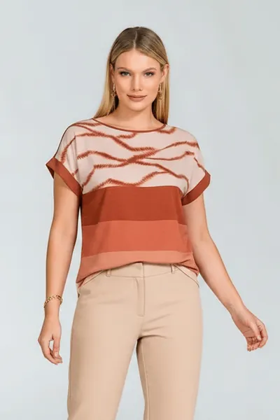 Blusa Plano Fluido Decote Redondo Avelã Mira Vest