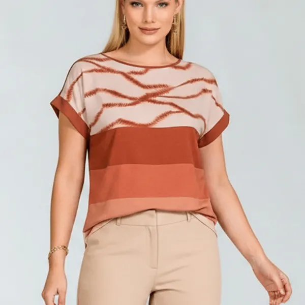 Blusa Plano Fluido Decote Redondo Avelã Mira Vest