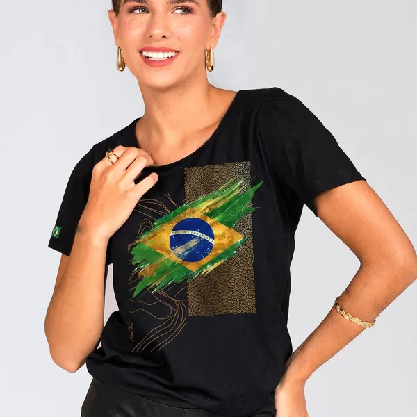 T-SHIRT ESTAMPA BRASIL PRETO MIRA VEST