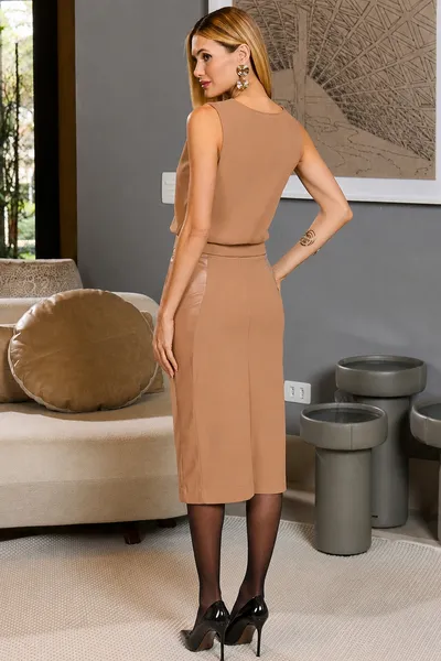 CONJUNTO BLUSA CROPPED SAIA SEM ZÍPER CASTANHA MI