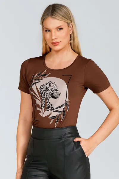 T-SHIRT COM GLITTER MARROM MIRA VEST
