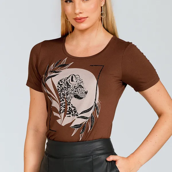 T-SHIRT COM GLITTER MARROM MIRA VEST