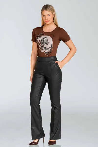T-SHIRT COM GLITTER MARROM MIRA VEST