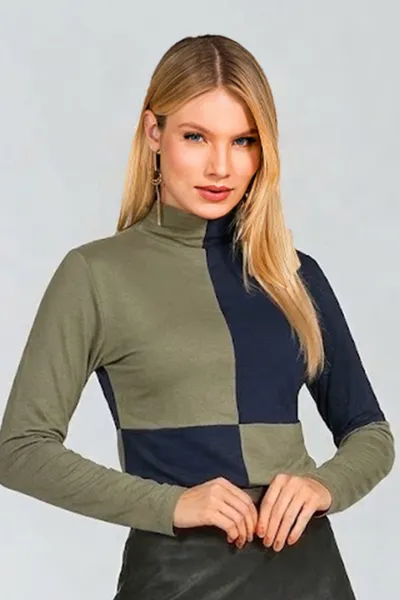 Blusa Viscolycra Gola Alta Caqui Mira Vest