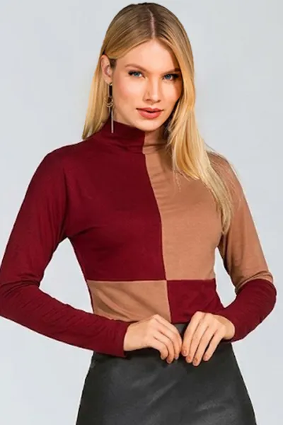 Blusa Viscolycra Gola Alta Burgundy Mira Vest
