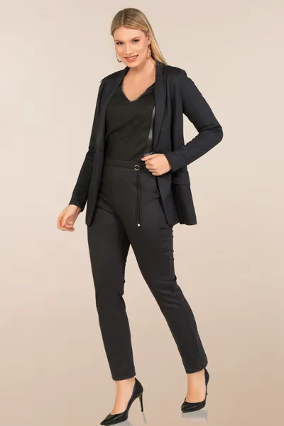 CALÇA PONTO ROMA COM AMARRAÇÃO PRETA MIRA VEST