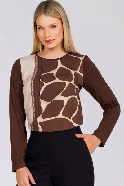 BLUSA PLANO FLUIDO MARROM MIRA VEST