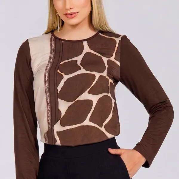 BLUSA PLANO FLUIDO MARROM MIRA VEST