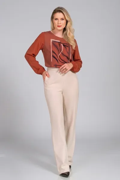 BLUSA PLANO FLUIDO COM PEDRARIAS AVELÃ MIRA VEST