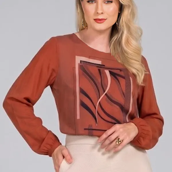 BLUSA PLANO FLUIDO COM PEDRARIAS AVELÃ MIRA VEST