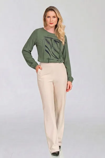 BLUSA PLANO FLUIDO COM PEDRARIAS OLIVA MIRA VEST