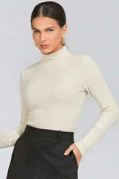 BLUSA CANELADA GOLA ALTA OFF WHITE MIRA VEST