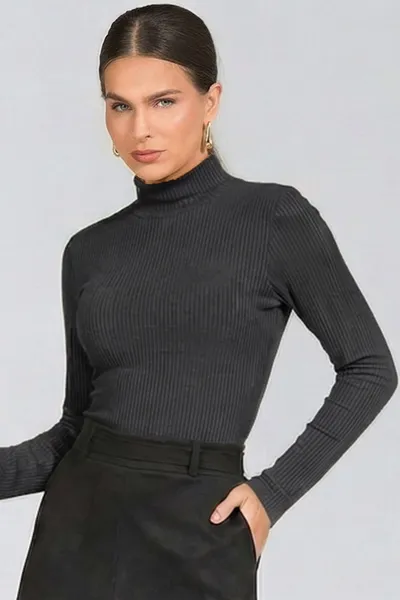 BLUSA CANELADA GOLA ALTA GRAFITE MIRA VEST