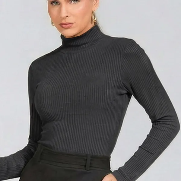 BLUSA CANELADA GOLA ALTA GRAFITE MIRA VEST