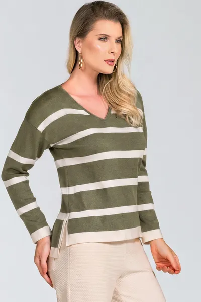 BLUSA TRICÔ DECOTE V CAQUI/OFF MIRA VEST