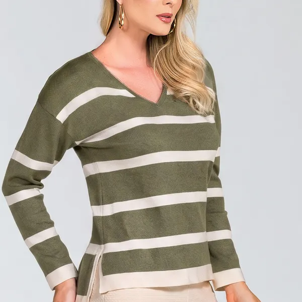 BLUSA TRICÔ DECOTE V CAQUI/OFF MIRA VEST