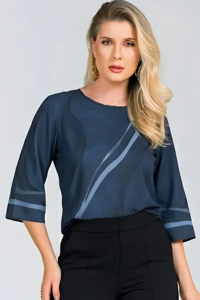 BLUSA PLANO FLUIDO DECOTE CANOA MARINHO MIRA VEST