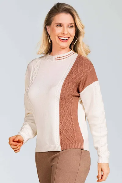 BLUSA TRICÔ GOLA ALTA OFF/MOUSSE MIRA VEST