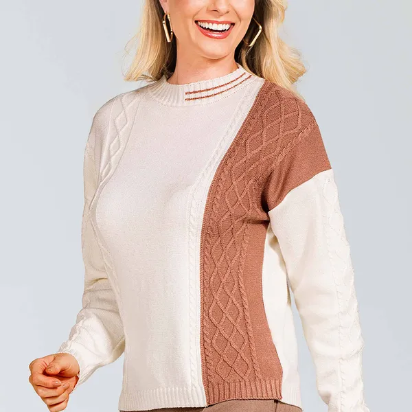 BLUSA TRICÔ GOLA ALTA OFF/MOUSSE MIRA VEST