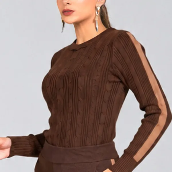 BLUSA TRICÔ DECOTE REDONDO MARROM/MOUSSE MIRA VEST 