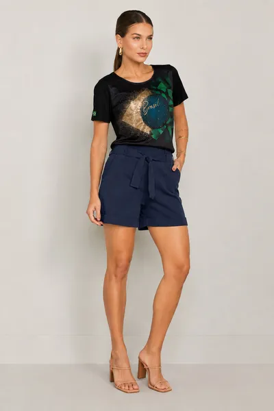 SHORTS SARJA CANELADA BOLSOS FRONTAIS MARINHO MIRA