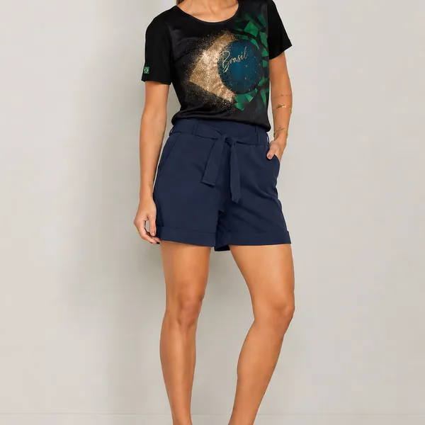 SHORTS SARJA CANELADA BOLSOS FRONTAIS MARINHO MIRA