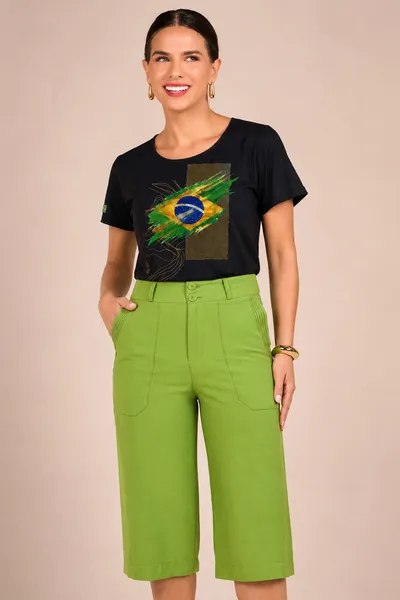 CALÇA CAPRI EM ALFAIATARIA COM ZÍPER VERDE MIRA VE