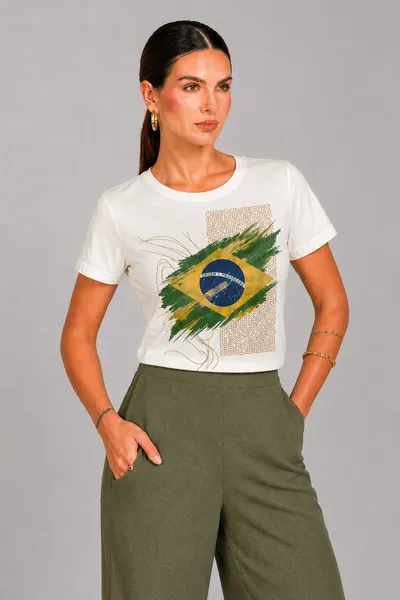T-SHIRT ESTAMPA BRASIL OFF WHITE MIRA VEST T-SHIRT ESTAMPA BRASIL OFF WHITE MIRA VEST